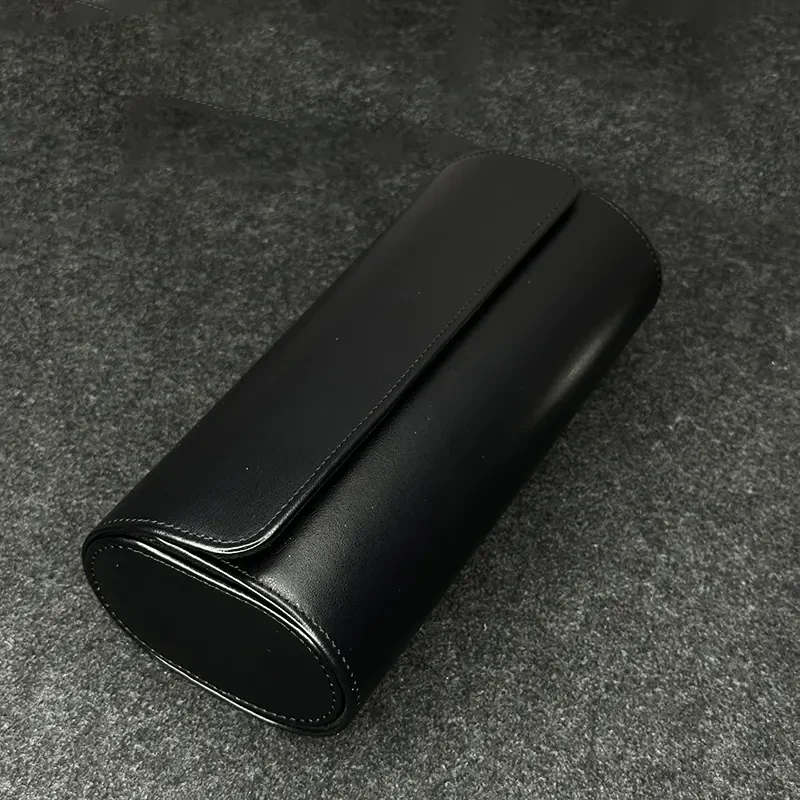 3 Slots Premium Quality Imported Black Leather Travel Watch Box